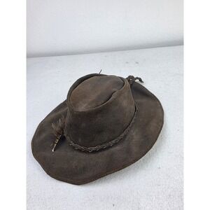 Indiana Jones Type Hat Braided Tassel Pheasant Feather Brown Size Large